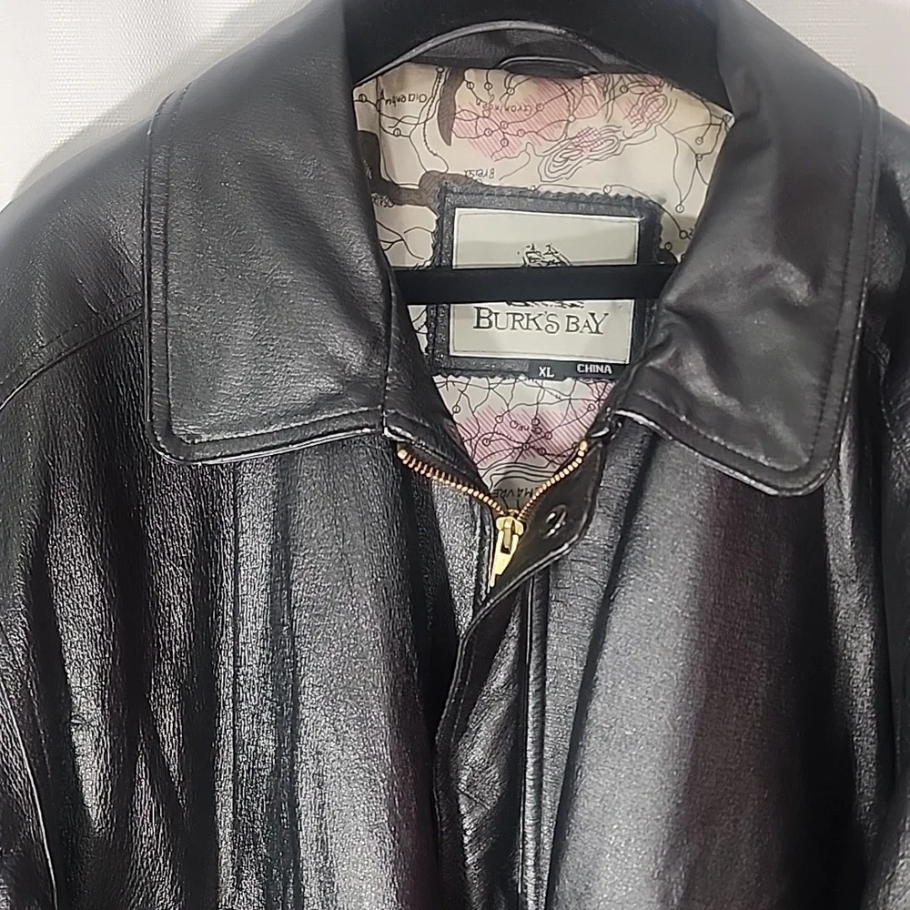 Burk's Bay Men's Black Leather Bomber Jacket. XL - Picture 3 of 13